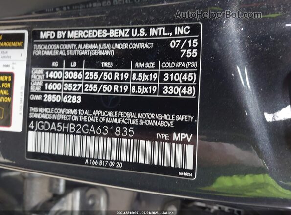 4JGDA5HB2GA631835 2016 MERCEDES-BENZ GLE 350 Blue Widok komory silnika