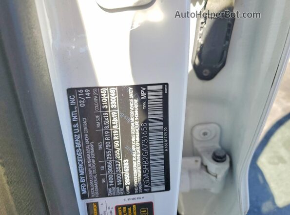 4JGDA5HB2GA731658 2016 MERCEDES-BENZ GLE White Vista del compartimento del motor