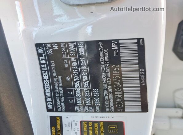 4JGDA5HB2GA751862 2016 MERCEDES-BENZ GLE White Widok wnętrza 360 stopni