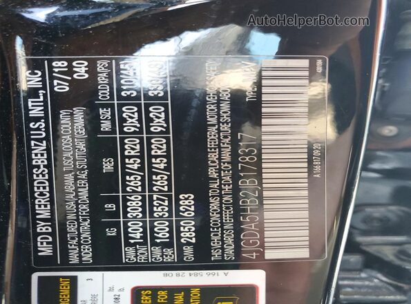 4JGDA5HB2JB178317 2018 MERCEDES-BENZ GLE Black Widok naklejki z numerem VIN