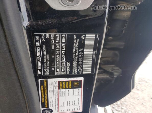 4JGDA5HB3GA758478 2016 MERCEDES-BENZ GLE Black VIN კოდის სტიკერის ხედი