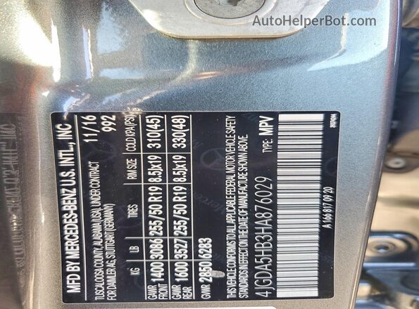 4JGDA5HB3HA876029 2017 MERCEDES-BENZ GLE Gray Widok naklejki z numerem VIN