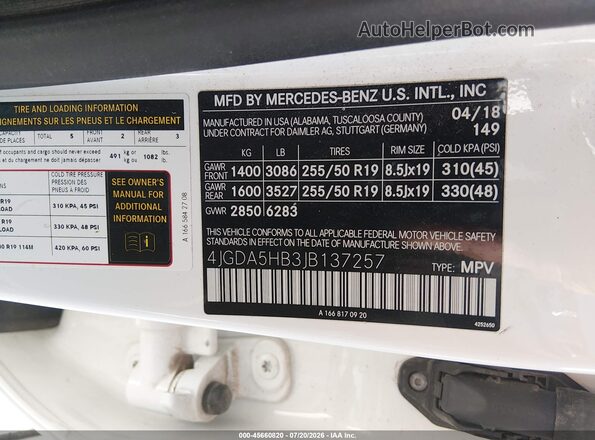 4JGDA5HB3JB137257 2018 MERCEDES-BENZ GLE 350 Белый Вид подкапотного пространства