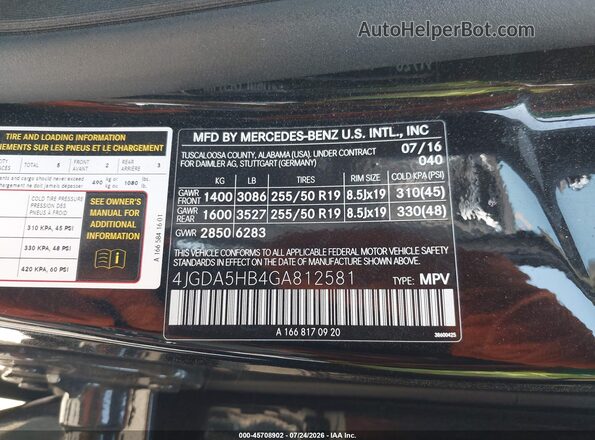 4JGDA5HB4GA812581 2016 MERCEDES-BENZ GLE 350 Черный Вид подкапотного пространства