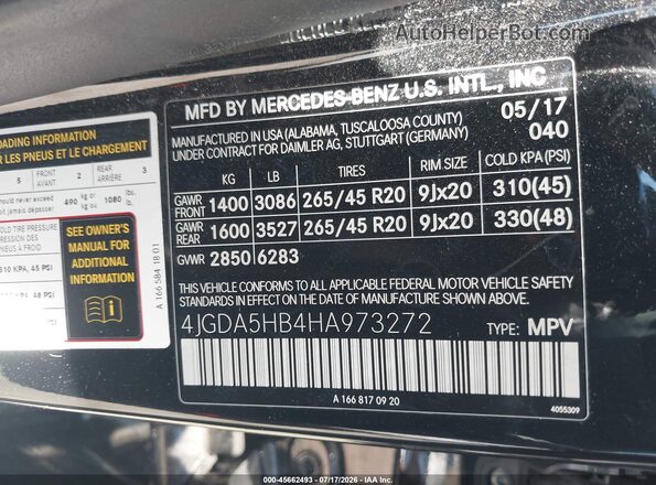 4JGDA5HB4HA973272 2017 MERCEDES-BENZ GLE 350 Черный Вид подкапотного пространства