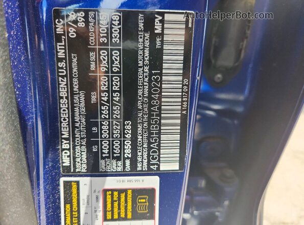4JGDA5HB5HA840231 2017 MERCEDES-BENZ GLE Blue Widok komory silnika