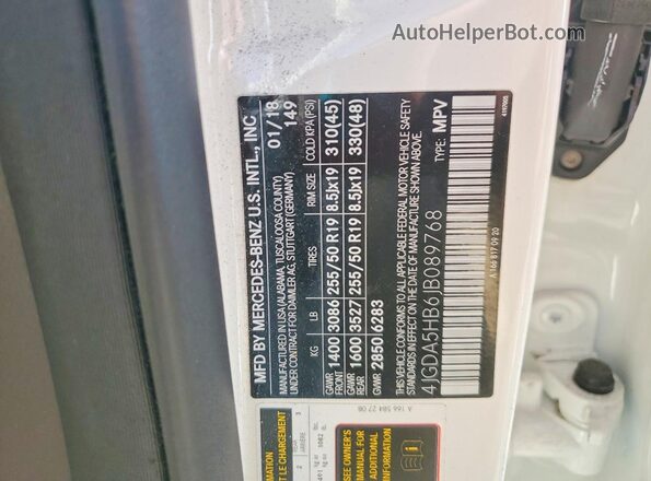 4JGDA5HB6JB089768 2018 MERCEDES-BENZ GLE White Widok naklejki z numerem VIN