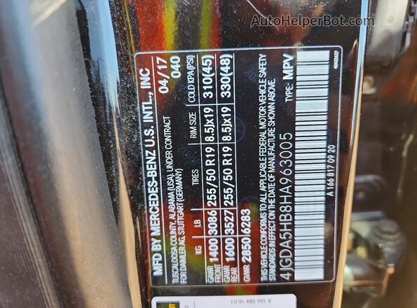 4JGDA5HB8HA963005 2017 MERCEDES-BENZ GLE Черный Вид наклейки с VIN-кодом