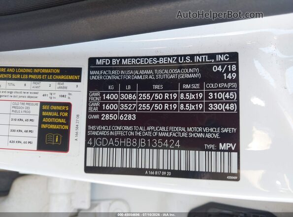 4JGDA5HB8JB135424 2018 MERCEDES-BENZ GLE 350 Белый Вид подкапотного пространства