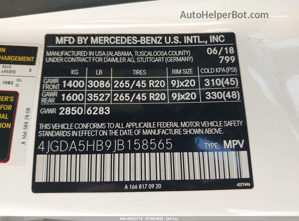 4JGDA5HB9JB158565 2018 MERCEDES-BENZ GLE 350 White Vista del compartimento del motor