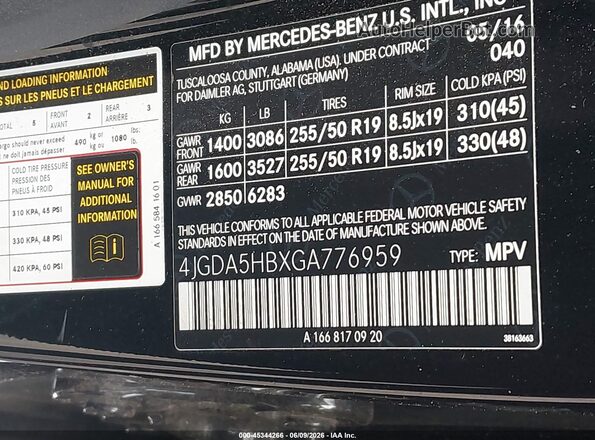 4JGDA5HBXGA776959 2016 MERCEDES-BENZ GLE 350 Black Շարժիչի բաժամունքի տեսք