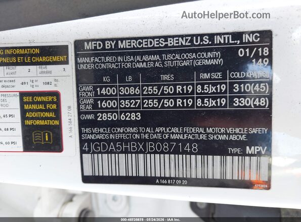 4JGDA5HBXJB087148 2018 MERCEDES-BENZ GLE 350 White Շարժիչի բաժամունքի տեսք
