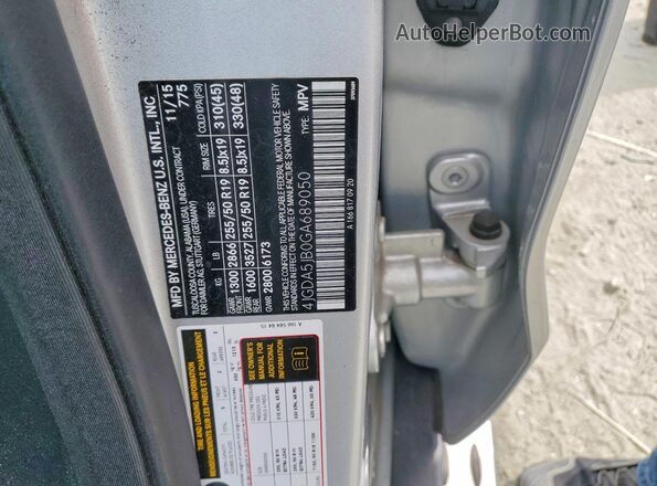 4JGDA5JB0GA689050 2016 MERCEDES-BENZ GLE Silver Widok naklejki z numerem VIN
