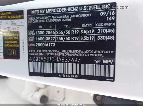 4JGDA5JB0HA837697 2017 MERCEDES-BENZ GLE 350 White Vista del compartimento del motor