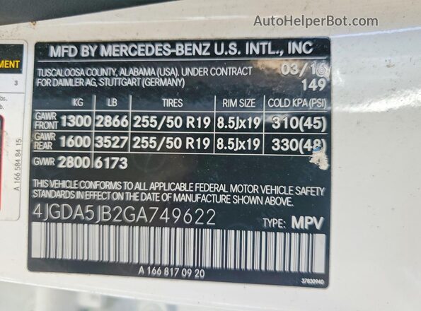 4JGDA5JB2GA749622 2016 MERCEDES-BENZ GLE White Widok komory silnika