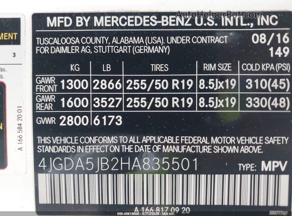 4JGDA5JB2HA835501 2017 MERCEDES-BENZ GLE 350 White Vista del compartimento del motor
