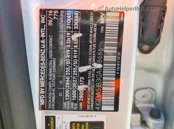 4JGDA5JB3GA788686 2016 MERCEDES-BENZ GLE Silver Widok naklejki z numerem VIN
