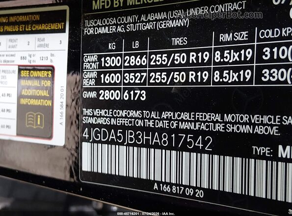4JGDA5JB3HA817542 2017 MERCEDES-BENZ GLE 350 Black Widok komory silnika