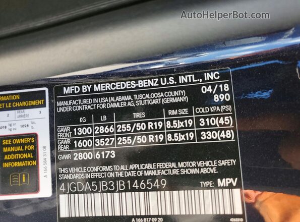 4JGDA5JB3JB146549 2018 MERCEDES-BENZ GLE Синий Панорамный вид салона 360°