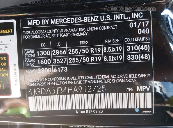 4JGDA5JB4HA912725 2017 MERCEDES-BENZ GLE 350 Black Engine compartment view