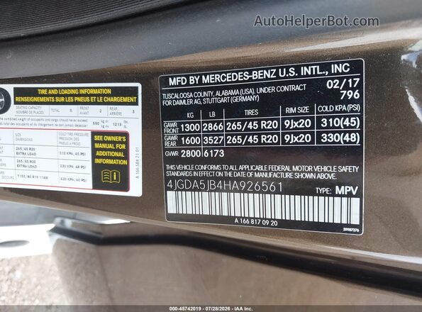 4JGDA5JB4HA926561 2017 MERCEDES-BENZ GLE 350 Black Widok komory silnika