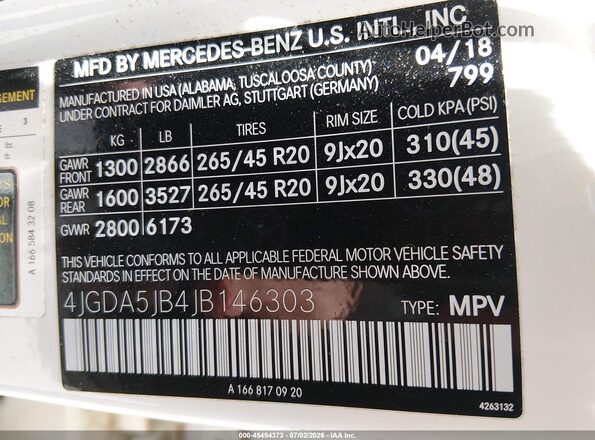 4JGDA5JB4JB146303 2018 MERCEDES-BENZ GLE 350 White Вид підкапотного простору