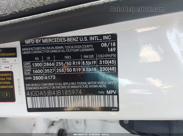 4JGDA5JB4JB185974 2018 MERCEDES-BENZ GLE 350 White Vista del compartimento del motor
