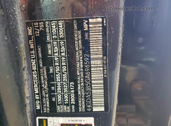 4JGDA5JB5GA696592 2016 MERCEDES-BENZ GLE Gray VIN կոդի պիտակի տեսք