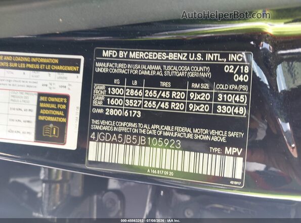 4JGDA5JB5JB105923 2018 MERCEDES-BENZ GLE 350 Black Вид підкапотного простору
