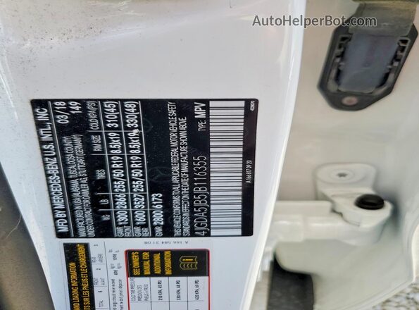 4JGDA5JB5JB116355 2018 MERCEDES-BENZ GLE Белый Вид наклейки с VIN-кодом
