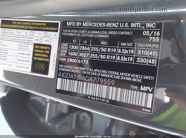 4JGDA5JB6GA779559 2016 MERCEDES-BENZ GLE 350 Gray Вид підкапотного простору