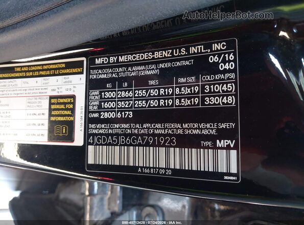 4JGDA5JB6GA791923 2016 MERCEDES-BENZ GLE 350 Черный Вид подкапотного пространства