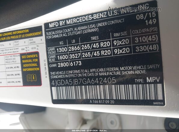 4JGDA5JB7GA642405 2016 MERCEDES-BENZ GLE 350 White Widok komory silnika