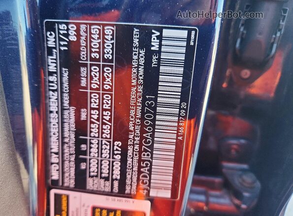 4JGDA5JB7GA690731 2016 MERCEDES-BENZ GLE Blue Вид наклейки з VIN-кодом
