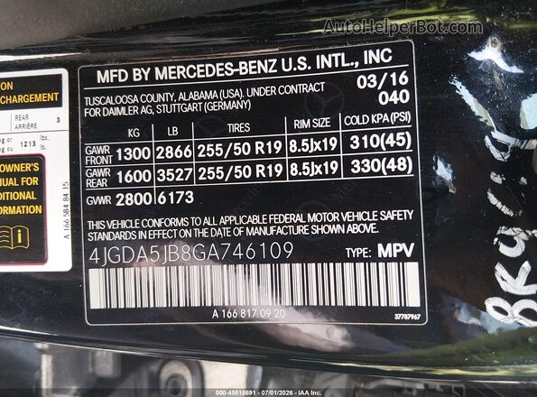 4JGDA5JB8GA746109 2016 MERCEDES-BENZ GLE 350 Black Вид підкапотного простору
