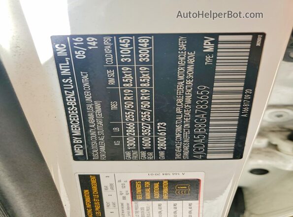 4JGDA5JB8GA783659 2016 MERCEDES-BENZ GLE White Widok wnętrza 360 stopni