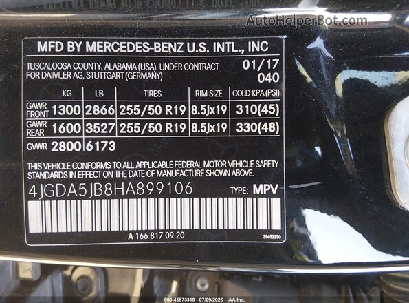 4JGDA5JB8HA899106 2017 MERCEDES-BENZ GLE 350 Black Vista del compartimento del motor