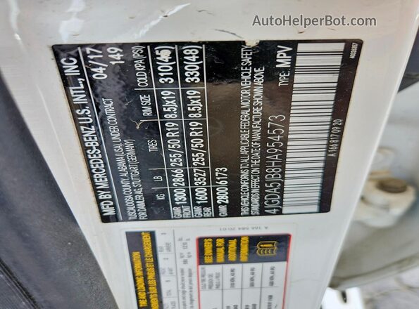 4JGDA5JB8HA954573 2017 MERCEDES-BENZ GLE White VIN կոդի պիտակի տեսք