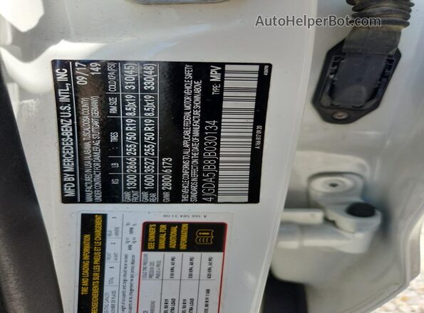 4JGDA5JB8JB030134 2018 MERCEDES-BENZ GLE White Widok naklejki z numerem VIN