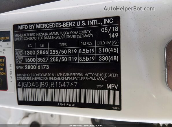 4JGDA5JB9JB154767 2018 MERCEDES-BENZ GLE 350 White Engine compartment view
