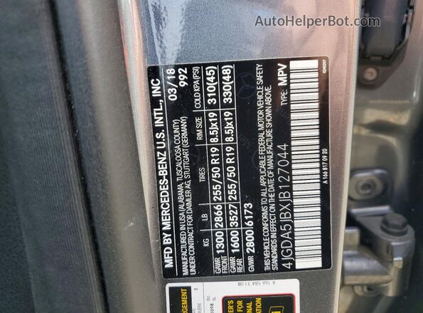 4JGDA5JBXJB127044 2018 MERCEDES-BENZ GLE Gray VIN კოდის სტიკერის ხედი