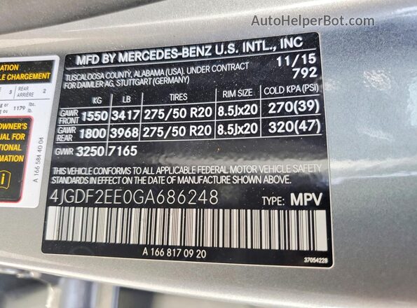 4JGDF2EE0GA686248 2016 MERCEDES-BENZ GL-CLASS Gray Շարժիչի բաժամունքի տեսք