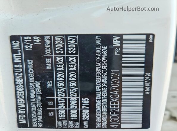 4JGDF2EEXGA702021 2016 MERCEDES-BENZ GL-CLASS White Вид підкапотного простору