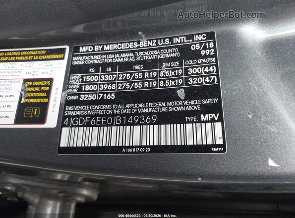4JGDF6EE0JB149369 2018 MERCEDES-BENZ GLS 450 Gray Vista del compartimento del motor