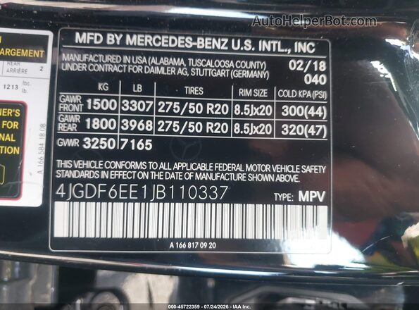 4JGDF6EE1JB110337 2018 MERCEDES-BENZ GLS 450 Black Вид підкапотного простору
