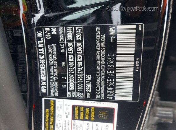 4JGDF6EE1KB185850 2019 MERCEDES-BENZ GLS Black Вид наклейки з VIN-кодом