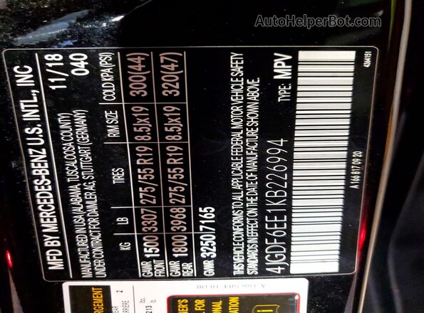 4JGDF6EE1KB226994 2019 MERCEDES-BENZ GLS Black Widok wnętrza 360 stopni