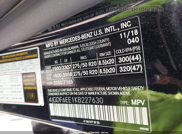 4JGDF6EE1KB227630 2019 MERCEDES-BENZ GLS 450 Черный Вид подкапотного пространства