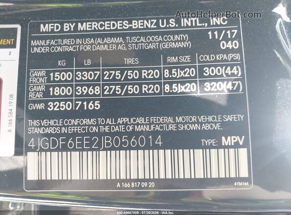 4JGDF6EE2JB056014 2018 MERCEDES-BENZ GLS 450 Black Vista del compartimento del motor