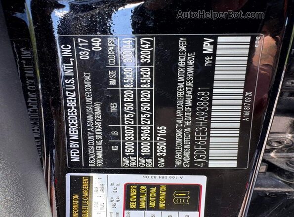 4JGDF6EE3HA938681 2017 MERCEDES-BENZ GLS Black Widok naklejki z numerem VIN